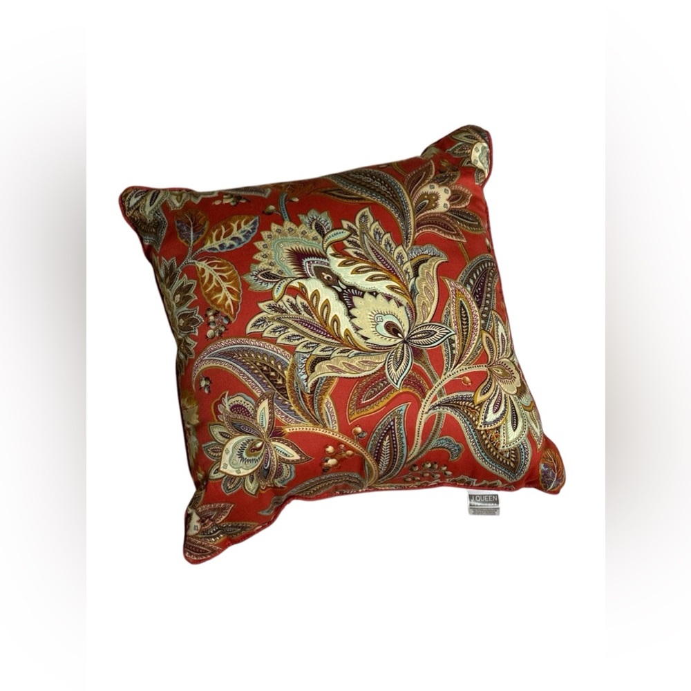 J. Queen New York Montecito Red 16" square decorative reversible throw pillow